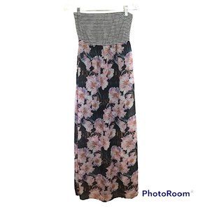Xhilaration Strapless  Bandeau Top Attached Floral Skirt Maxi Dress Size M